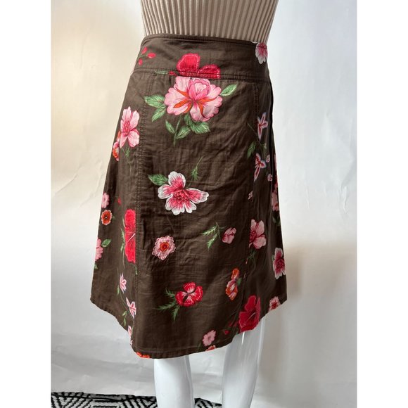 Tommy Hilfiger Y2K Brown Floral Wrap Skirt 6 Brown Floral Cotton - Picture 7 of 16